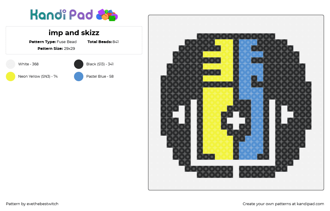 imp and skizz - Fuse Bead Pattern by evethebestwitch on Kandi Pad - imp and skizz,podcast,logo,microphone,youtube,black,yellow,blue