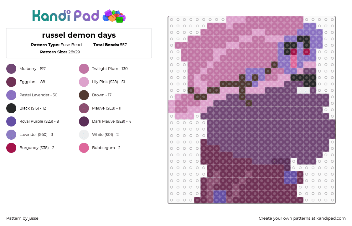 russel demon days - Fuse Bead Pattern by j3sse on Kandi Pad - 