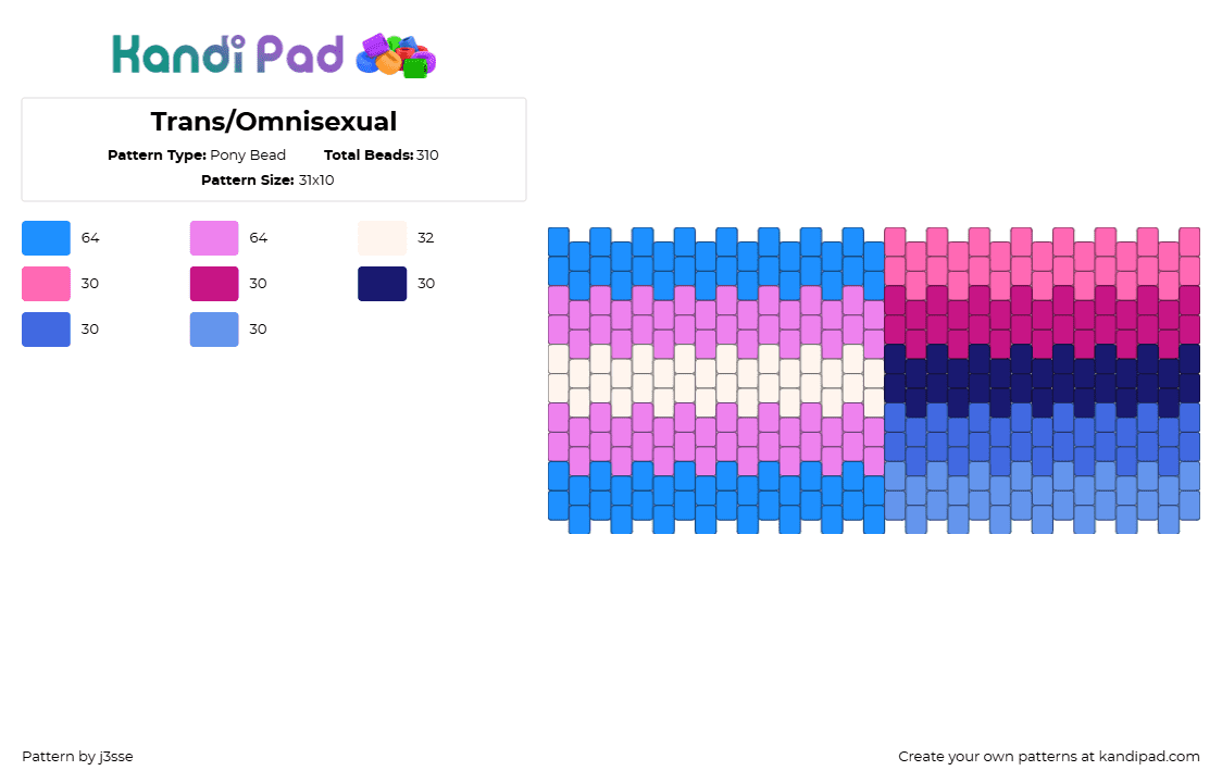 Trans/Omnisexual - Pony Bead Pattern by v1nndicat0r on Kandi Pad - light blue,pink,pride,trans,omnisexual