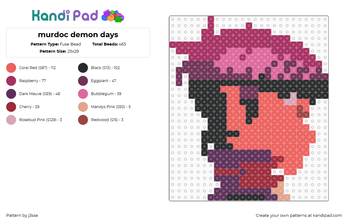 murdoc demon days - Fuse Bead Pattern by j3sse on Kandi Pad - 