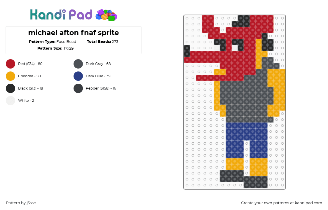 michael afton fnaf sprite - Fuse Bead Pattern by j3sse on Kandi Pad - 