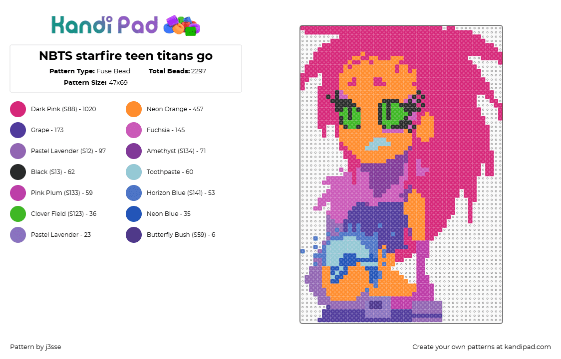 NBTS starfire teen titans go - Fuse Bead Pattern by j3sse on Kandi Pad - 