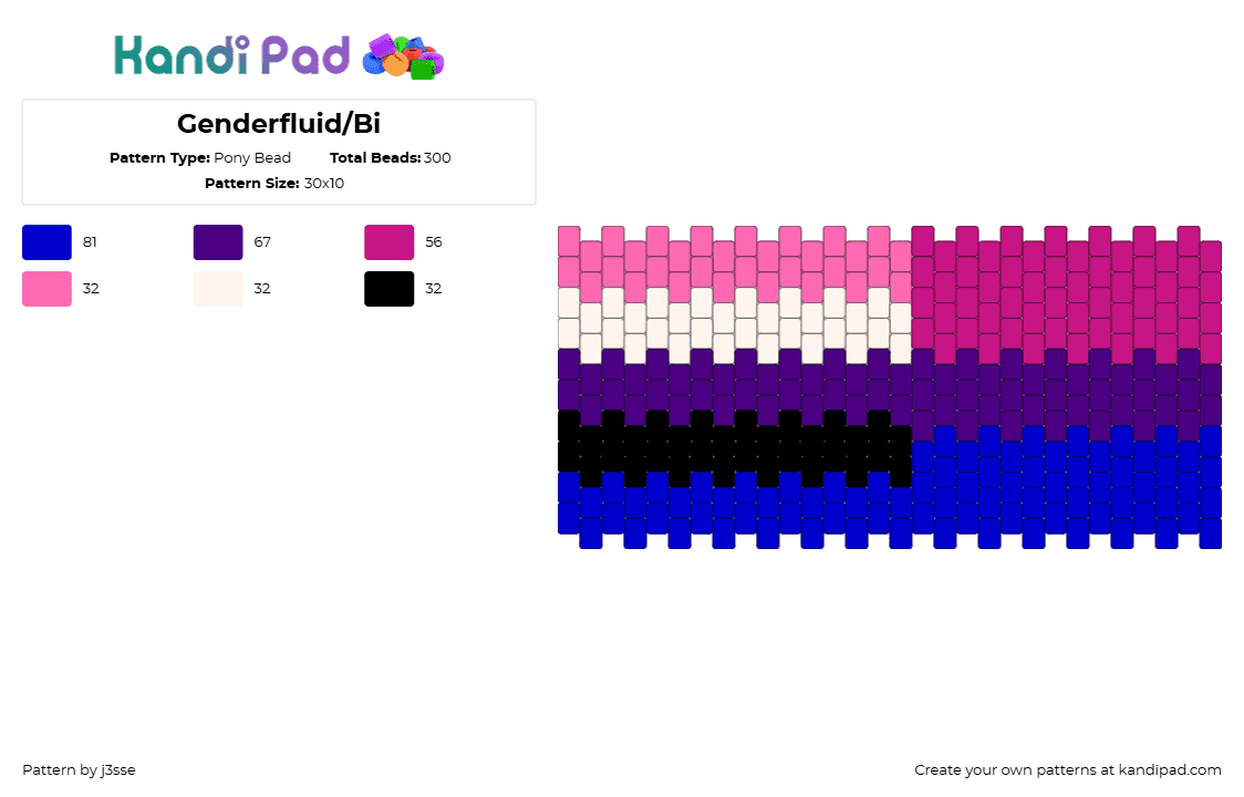 Genderfluid/Bi - Pony Bead Pattern by v1nndicat0r on Kandi Pad - pink,purple,pride,genderfluid,bisexual,trans