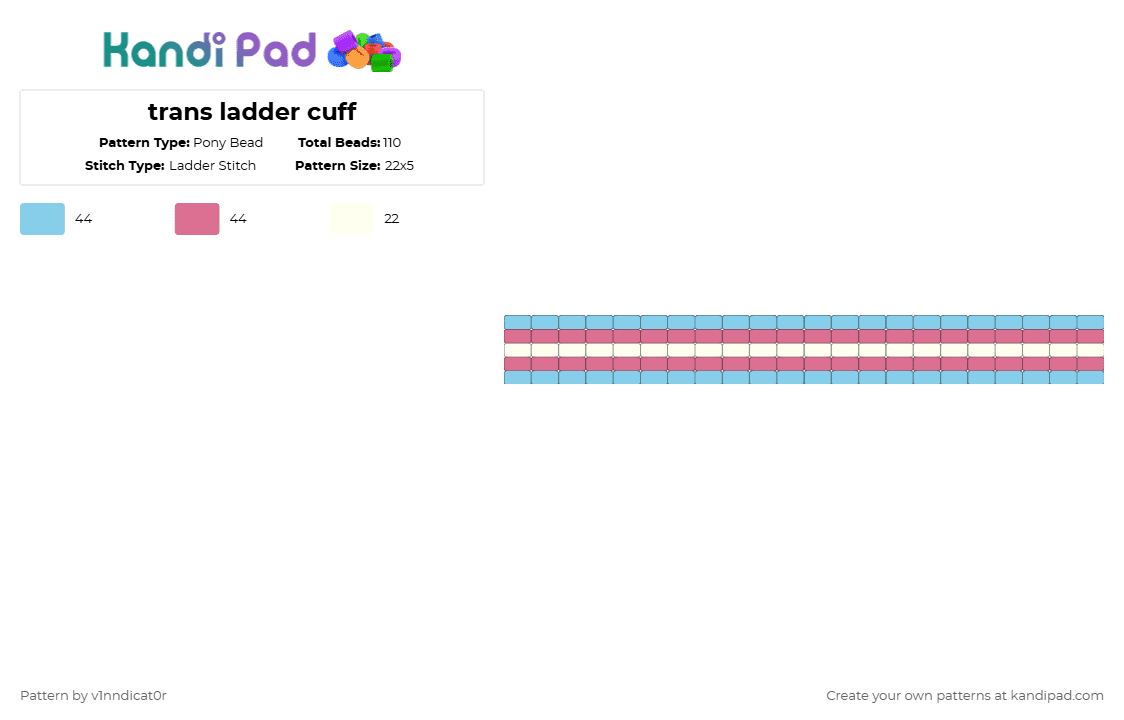 trans ladder cuff - Pony Bead Pattern by v1nndicat0r on Kandi Pad - light blue,pink