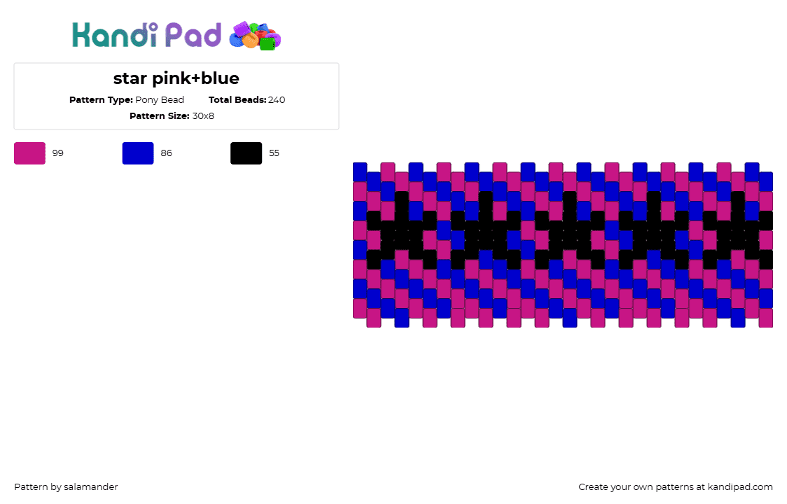 star pink+blue - Pony Bead Pattern by j3sse on Kandi Pad - diagonal,stripes,stars,pink,blue,black