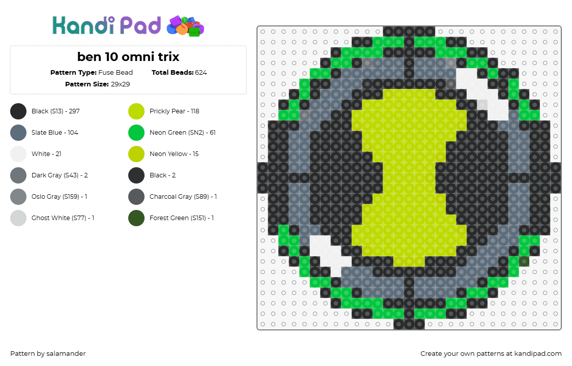 ben 10 omni trix - Fuse Bead Pattern by j3sse on Kandi Pad - omnitrix,ben 10,watch,cartoon,tv show,green,black,gray