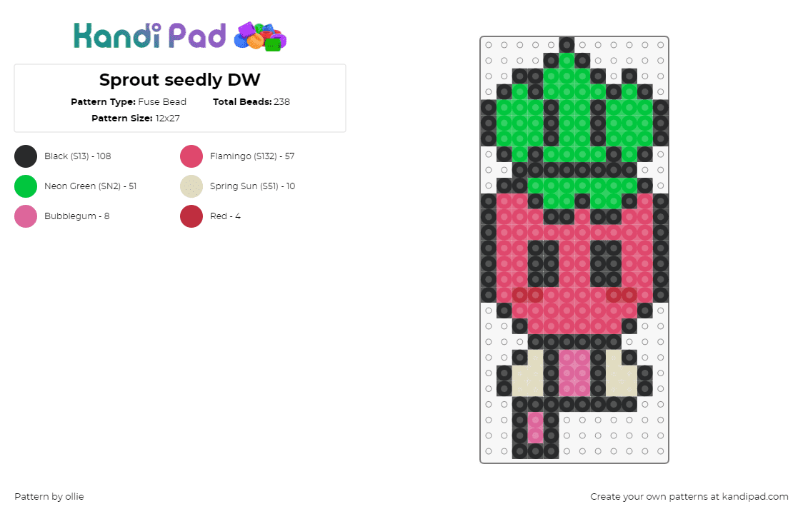 Sprout seedly DW - Fuse Bead Pattern by ollie on Kandi Pad - sprout seedly,dandys world,character,video game,horror,pink,green