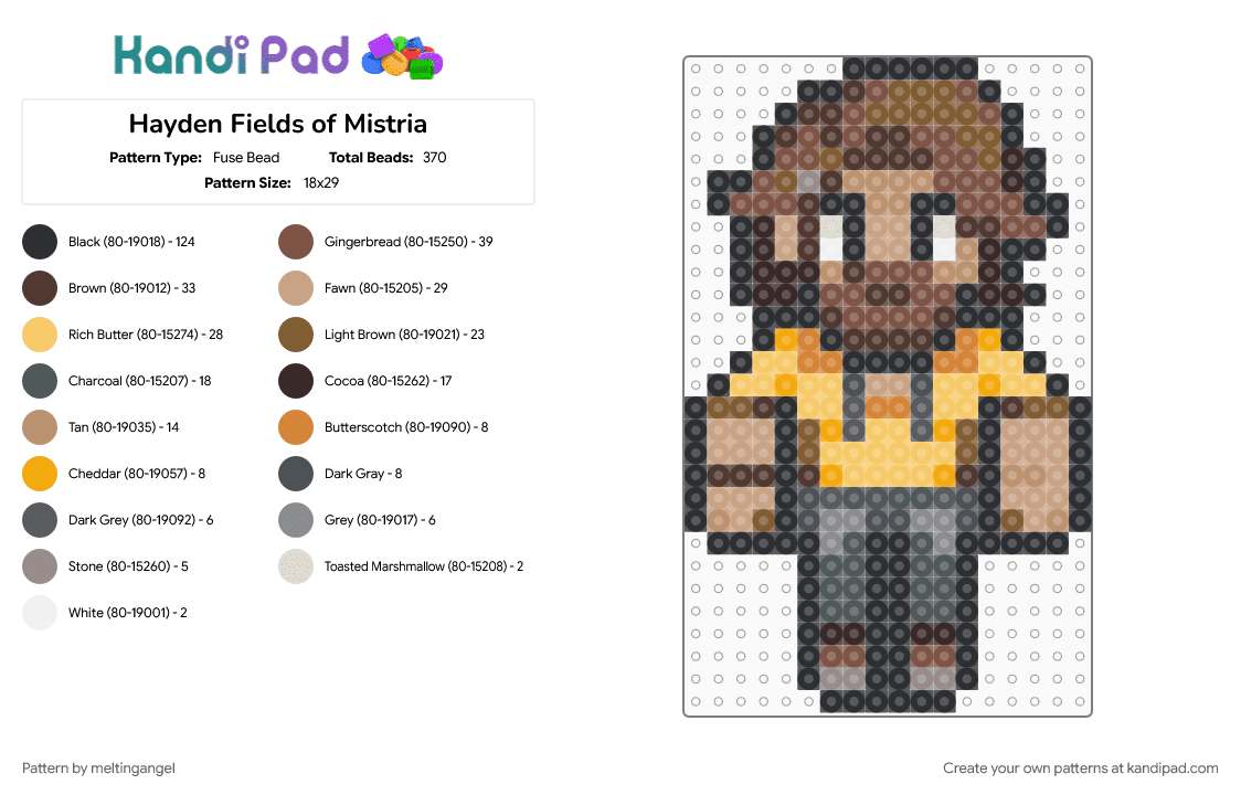 Hayden Fields of Mistria - Fuse Bead Pattern by meltingangel on Kandi Pad - beige, brown, character, farming sim, fields of mistria, hayden, mistria, sprite, tan, video game