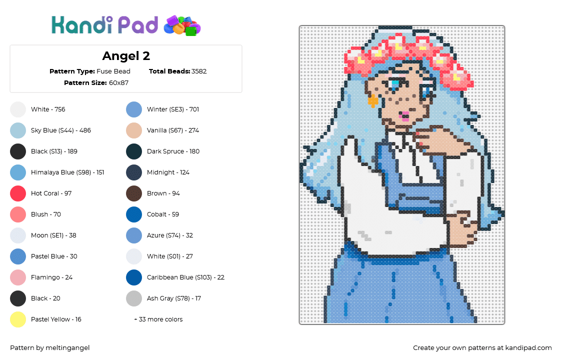 Angel 2 - Fuse Bead Pattern by meltingangel on Kandi Pad - angel,fields of mistria,character,farm,video game,blue,light blue,white