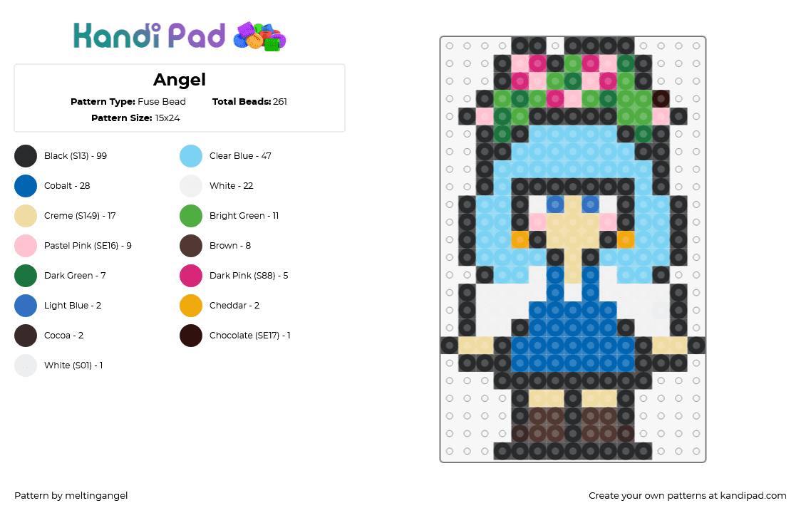 Angel - Fuse Bead Pattern by meltingangel on Kandi Pad - angel,fields of mistria,character,farm,video game,chibi,blue,light blue