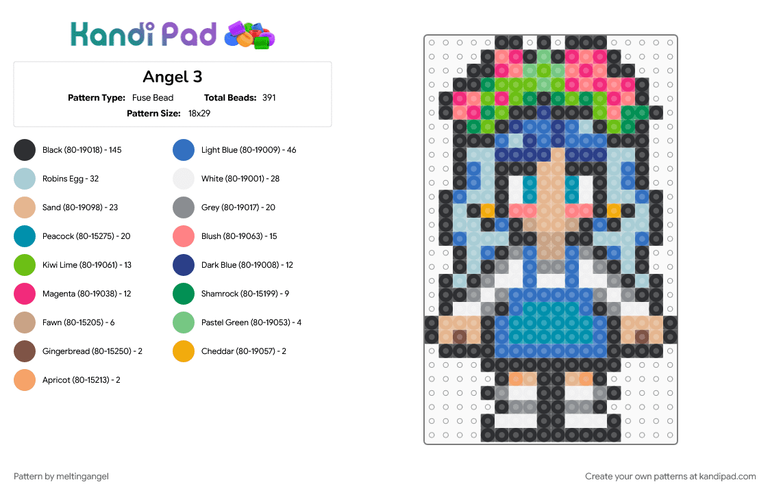 Angel 3 - Fuse Bead Pattern by meltingangel on Kandi Pad - angel, beige, blue, character, colorful, fields of mistria, teal, video game