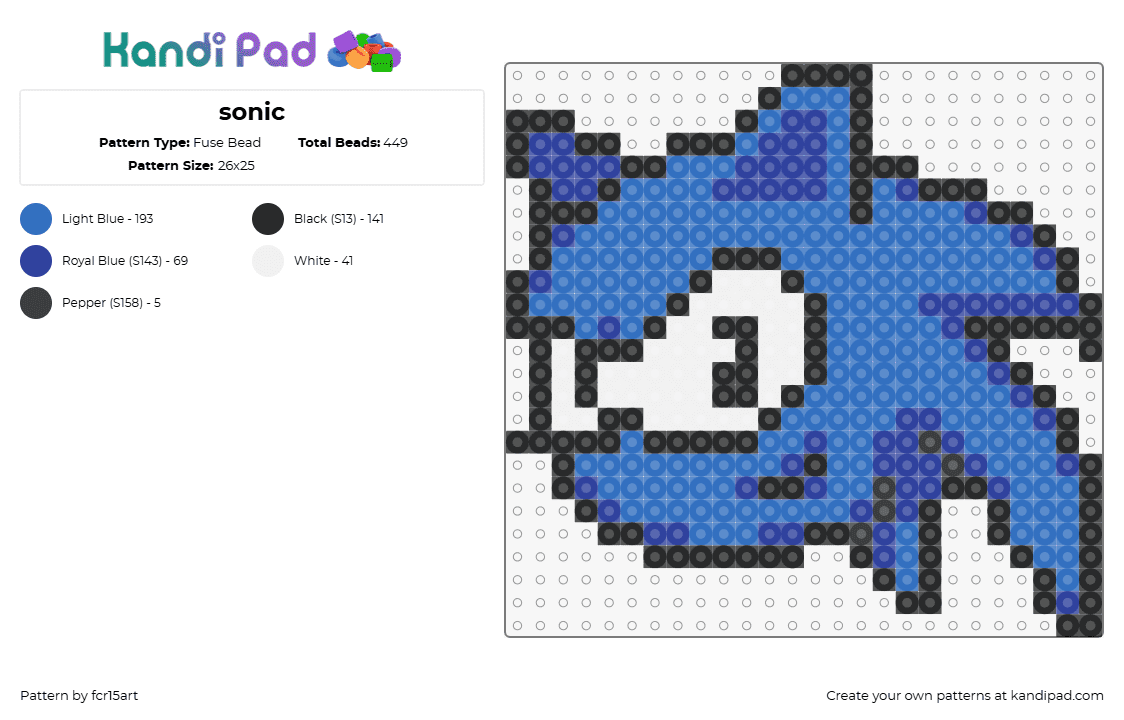 sonic - Fuse Bead Pattern by fcr15art on Kandi Pad - sonic the hedgehog,sega,head,character,video game,blue,white