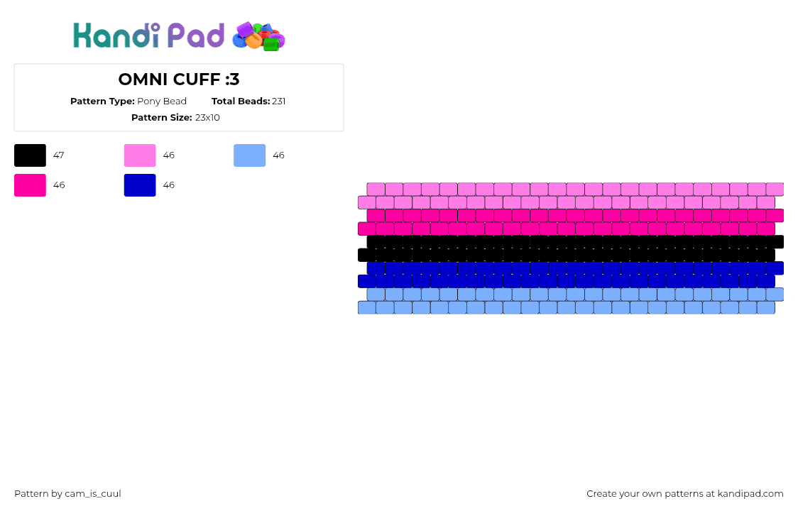 OMNI CUFF :3 - Pony Bead Pattern by cam_is_cuul on Kandi Pad - omnisexual,pride,cuff,pink,light blue,blue