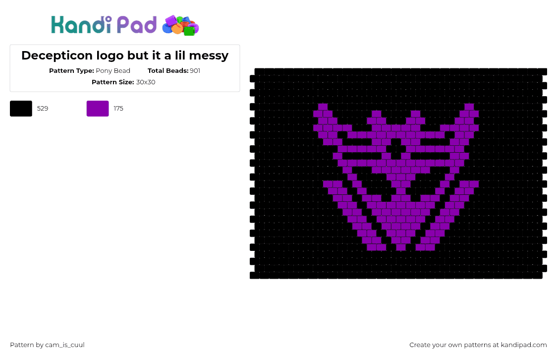 Decepticon logo but it a lil messy - Pony Bead Pattern by cam_is_cuul on Kandi Pad - decepticon,transformers,logo,robot,panel,purple,black