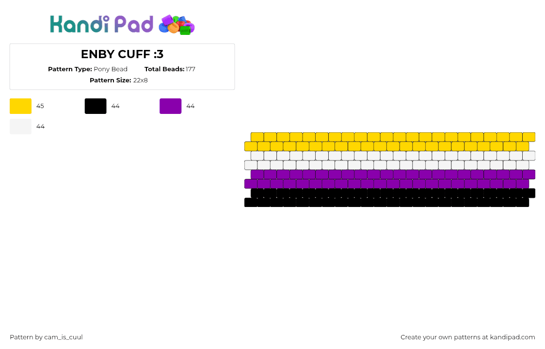 ENBY CUFF :3 - Pony Bead Pattern by cam_is_cuul on Kandi Pad - nonbindary,enby,pride,cuff,yellow,purple