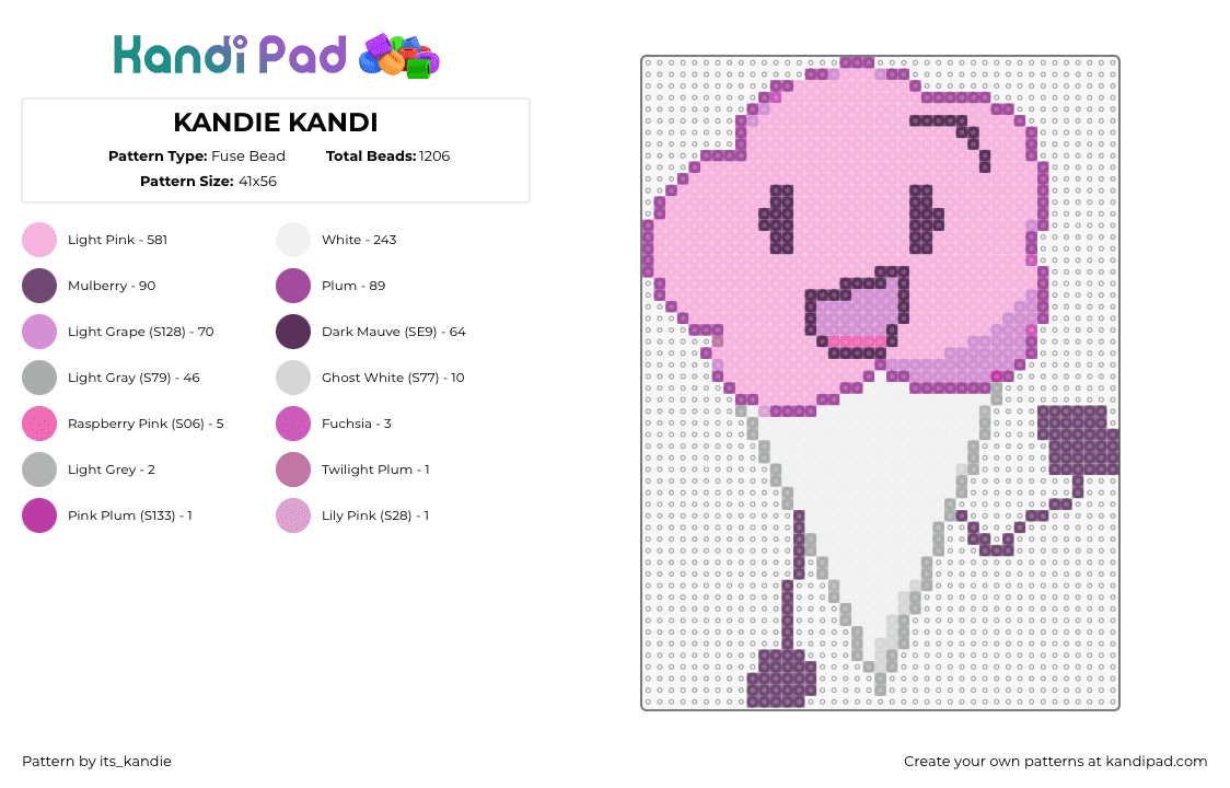 KANDIE KANDI - Fuse Bead Pattern by its_kandie on Kandi Pad - cotton candy,character,happy,smile,pink,white