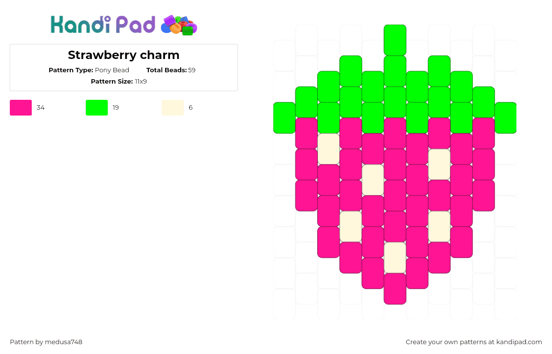 Strawberry charm - Pony Bead Pattern by medusa748 on Kandi Pad - strawberry,fruit,food,charm,summer,bright,pink,green