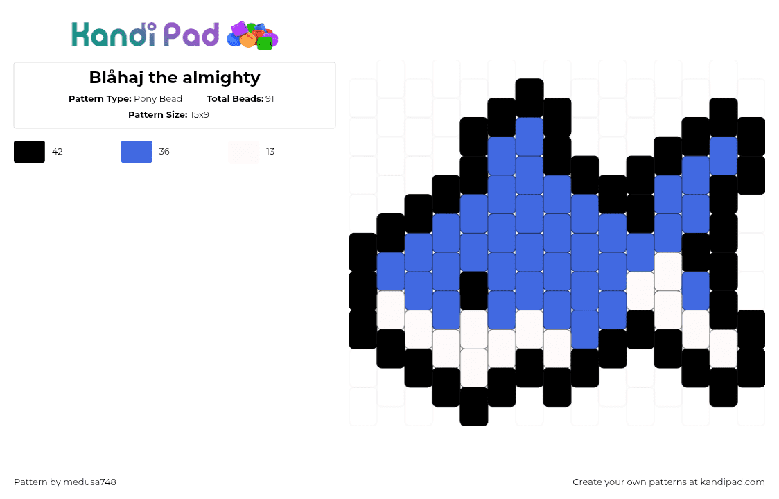 Blåhaj the almighty - Pony Bead Pattern by medusa748 on Kandi Pad - white,blue