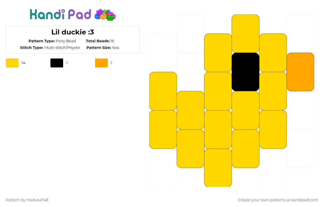 Lil duckie :3 - Pony Bead Pattern by medusa748 on Kandi Pad - yellow,duck,charm,small
