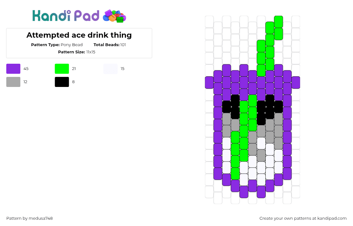 Attempted ace drink thing - Pony Bead Pattern by medusa748 on Kandi Pad - asexual,drink,pride,cup,charm,straw,green,purple,gray