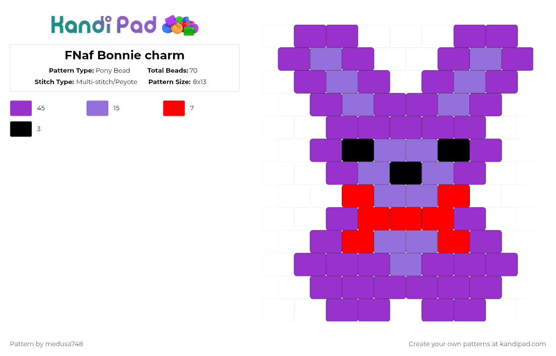 FNaf Bonnie charm - Pony Bead Pattern by medusa748 on Kandi Pad - purple,fnaf,bonnie,five nights at freddy