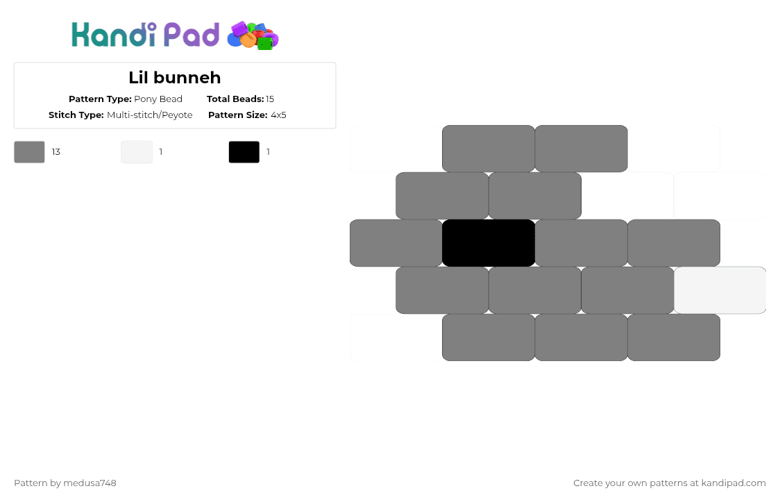 Lil bunneh - Pony Bead Pattern by medusa748 on Kandi Pad - gray,easter,cute,animal,bunny
