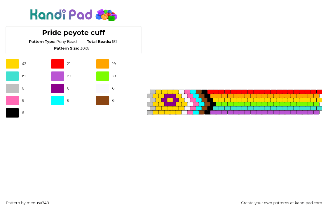 Pride peyote cuff - Pony Bead Pattern by medusa748 on Kandi Pad - progress,pride,colorful,cuff,yellow