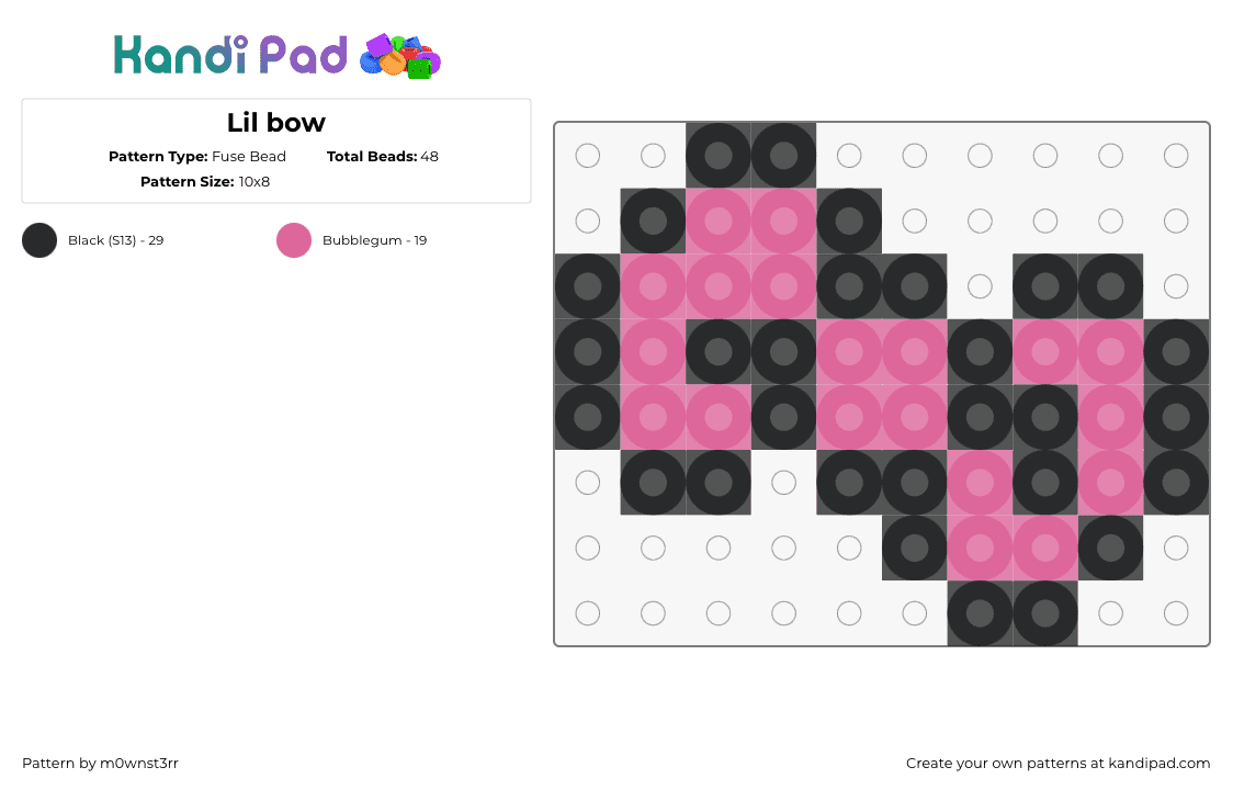 Lil bow - Fuse Bead Pattern by m0wnst3rr on Kandi Pad - bow,clothing,simple,charm,pink,black