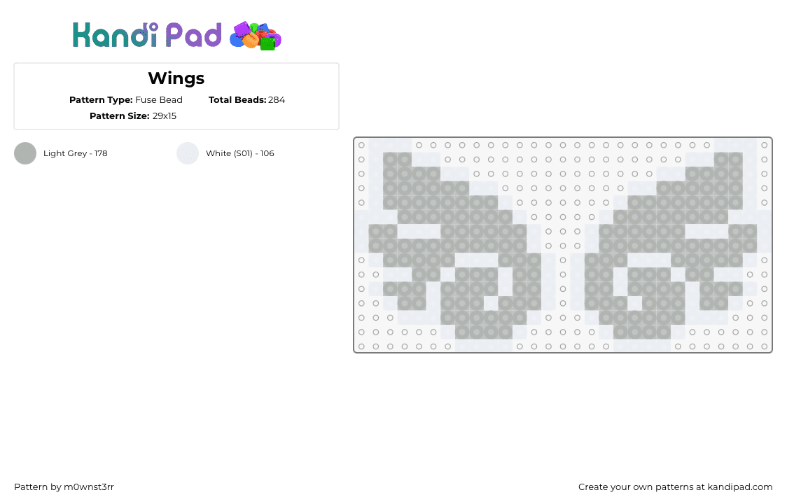 Wings - Fuse Bead Pattern by m0wnst3rr on Kandi Pad - wings,angel,charms,earrings,simple,gray