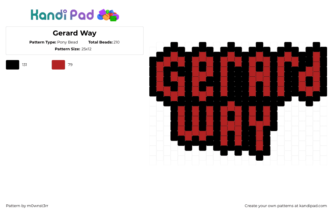 Gerard Way - Pony Bead Pattern by m0wnst3rr on Kandi Pad - gerard way,mcr,my chemical romance,text,music,black,red