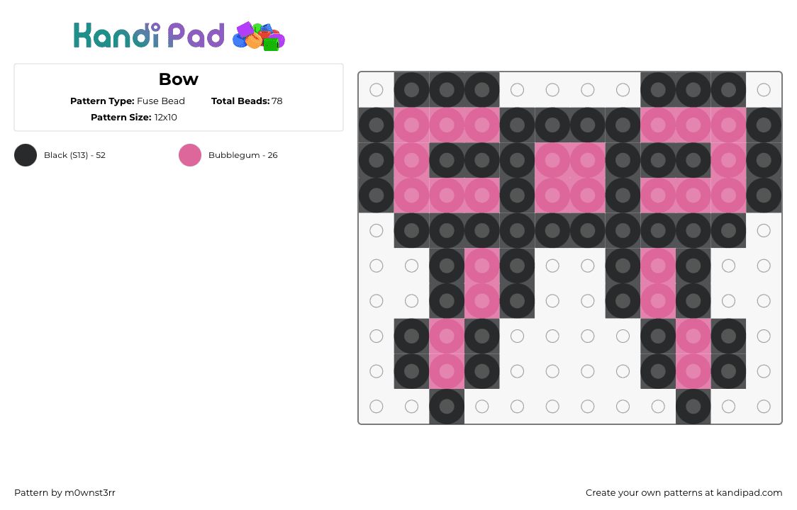 Bow - Fuse Bead Pattern by m0wnst3rr on Kandi Pad - bow,ribbon,charm,pink,black