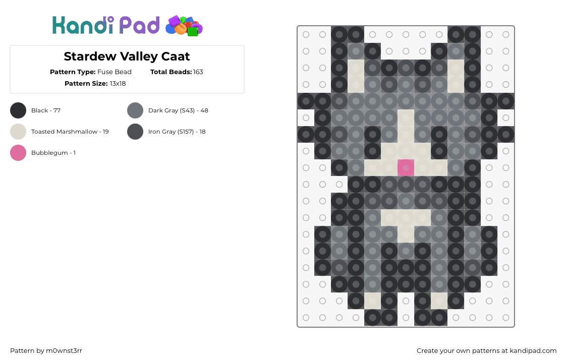 Stardew Valley Caat - Fuse Bead Pattern by m0wnst3rr on Kandi Pad - cat,stardew valley,kitty,animal,character,cute,video game,gray