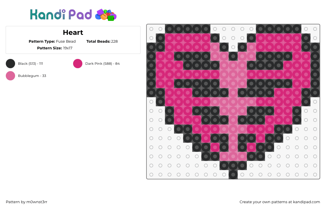 Heart - Fuse Bead Pattern by m0wnst3rr on Kandi Pad - heart,love,valentine,pink,black