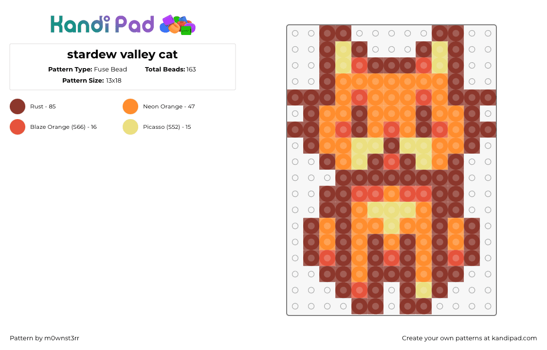 stardew valley cat - Fuse Bead Pattern by m0wnst3rr on Kandi Pad - cat,stardew valley,animal,video game,orange