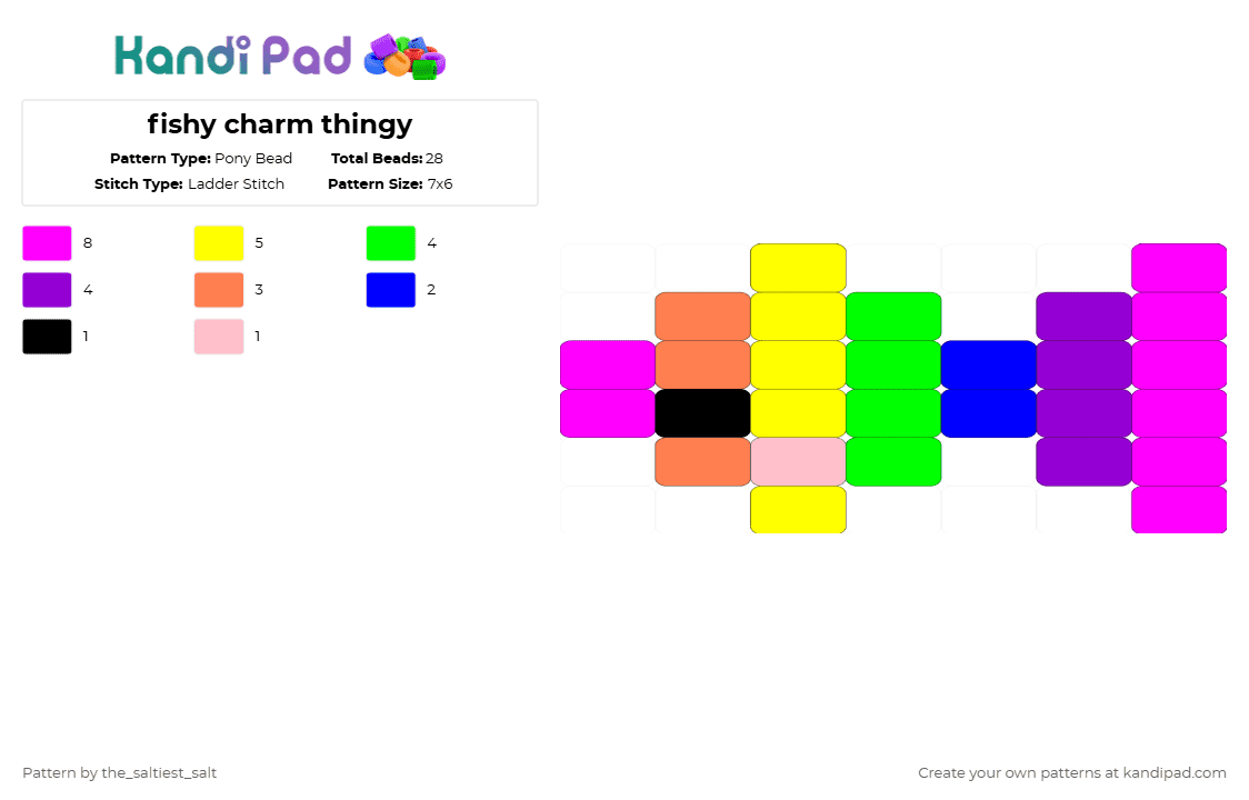 fishy charm thingy - Pony Bead Pattern by the_saltiest_salt on Kandi Pad - pink,yellow,purple
