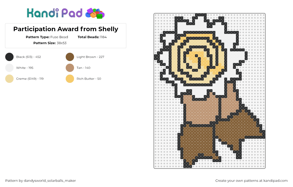 Participation Award from Shelly - Fuse Bead Pattern by dandysworld_solarballs_maker on Kandi Pad - award,ribbon,dandys world,shelly,video game,brown,tan