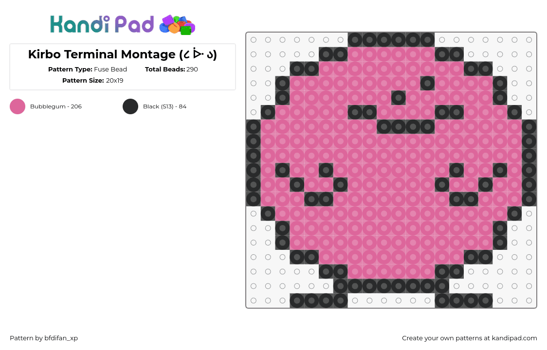 Kirbo Terminal Montage (૮ ᐕ ა) - Fuse Bead Pattern by bfdifan_xp on Kandi Pad - kirbo,terminalmontage,youtube,character,music,silly,pink