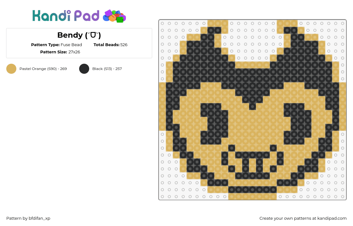 Bendy (ˊᗜˋ) - Fuse Bead Pattern by bfdifan_xp on Kandi Pad - bendy,bendy and the ink machine,head,character,smile,video game,black,tan