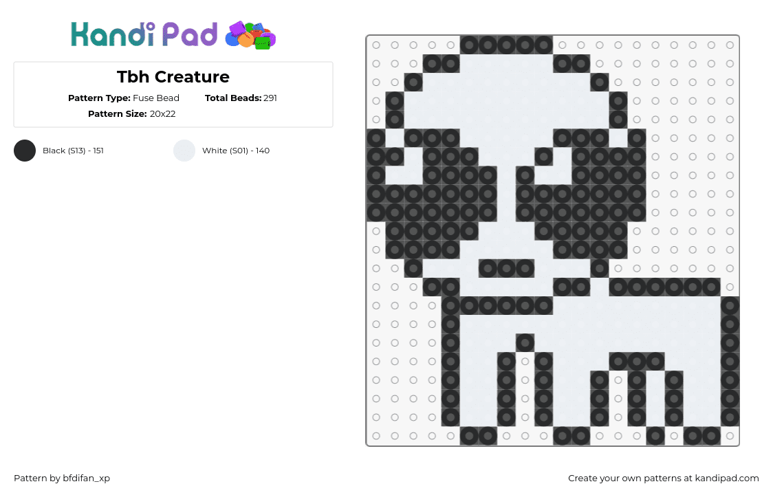 Tbh Creature (◕_◕) - Fuse Bead Pattern by bfdifan_xp on Kandi Pad - tbh,yippee,autism,creature,white,black