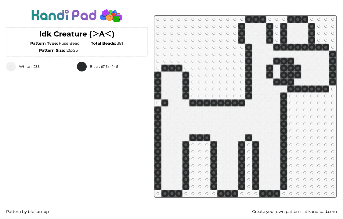 Idk Creature (＞﹏＜) - Fuse Bead Pattern by bfdifan_xp on Kandi Pad - idk,anxiety,creature,white,black