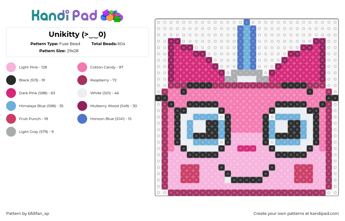 Unikitty (>‿‿0) - Fuse Bead Pattern by bfdifan_xp on Kandi Pad - unikitty,head,character,animal,tv show,cartoon,cute,pink,light blue