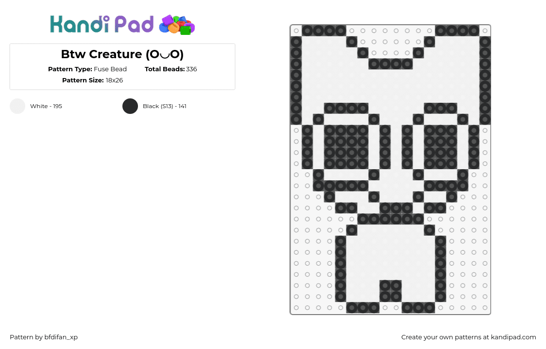 Btw Creature (◉◡◉) - Fuse Bead Pattern by bfdifan_xp on Kandi Pad - btw,adhd,autism,creature,white,black