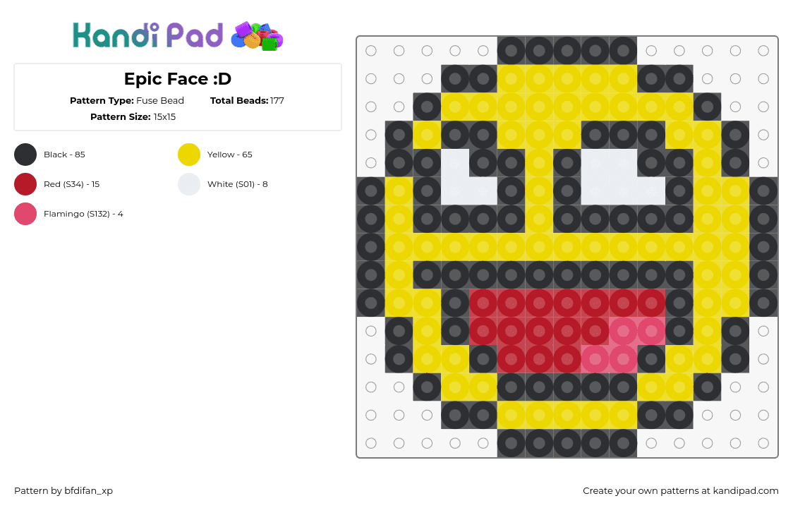 Epic Face :D - Fuse Bead Pattern by bfdifan_xp on Kandi Pad - epic face,smiley,emoji,roblox,video game,charm,yellow,red