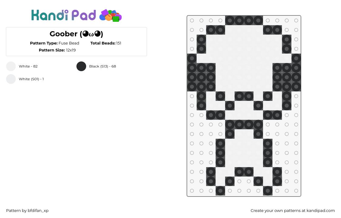 Goober (◕ω◕) - Fuse Bead Pattern by bfdifan_xp on Kandi Pad - goober,tbh,creature,character,white,black