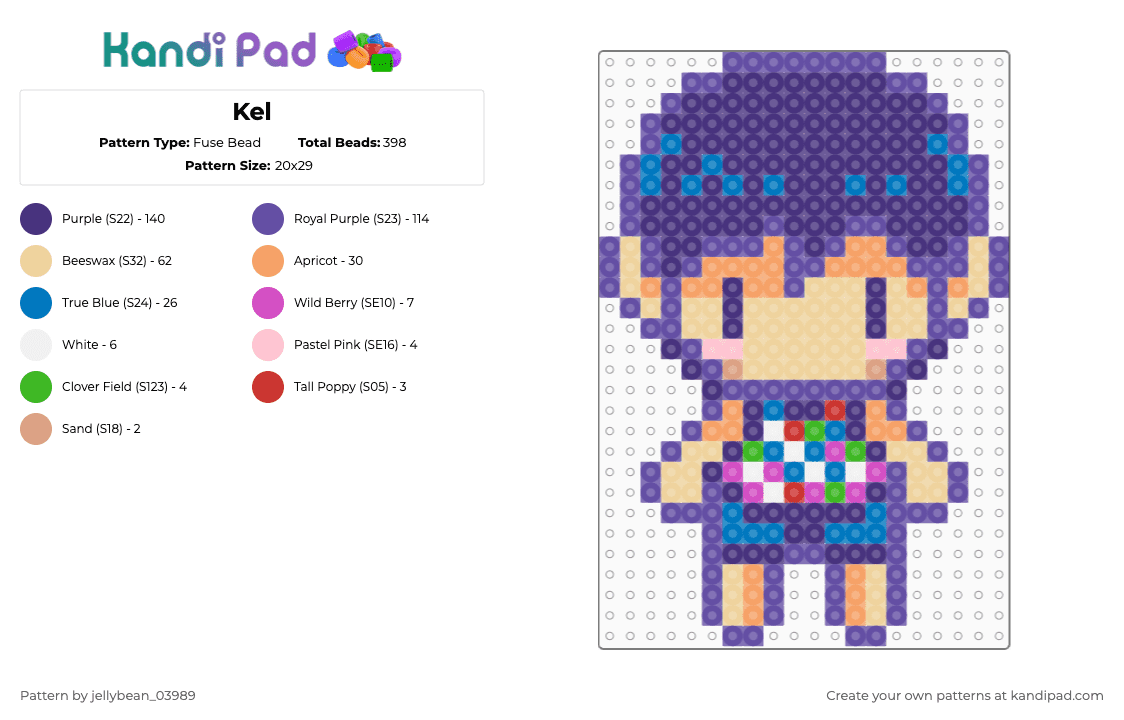 Kel - Fuse Bead Pattern by jellybean_03989 on Kandi Pad - purple,beige