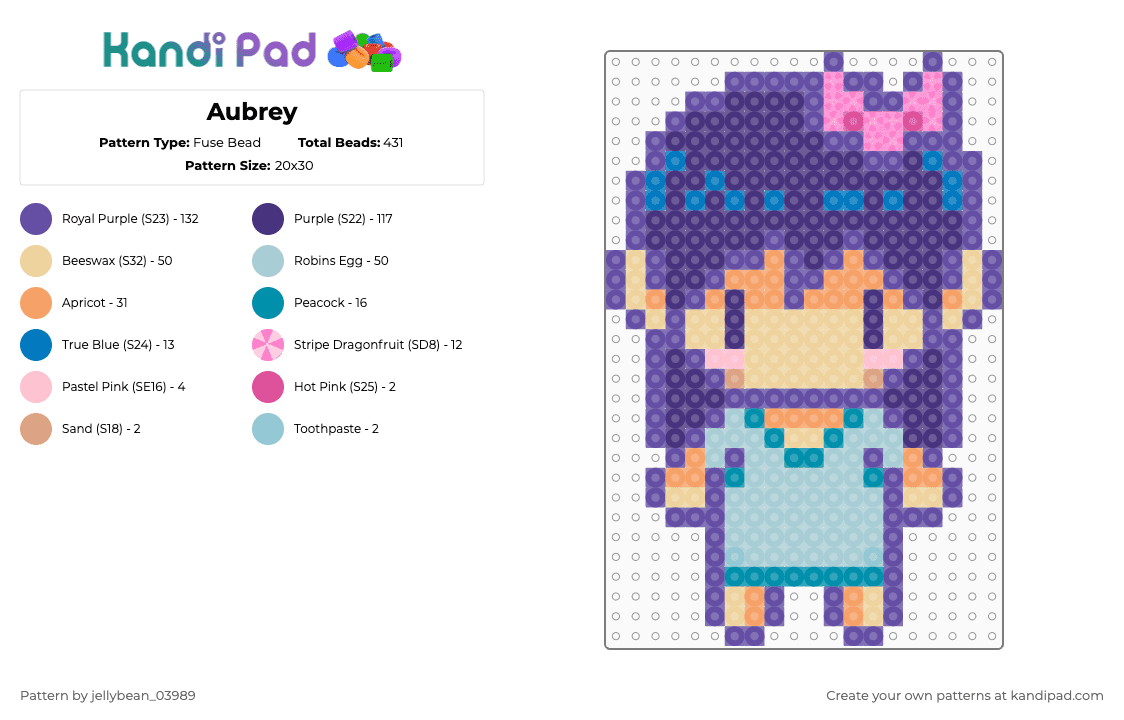Aubrey - Fuse Bead Pattern by jellybean_03989 on Kandi Pad - purple