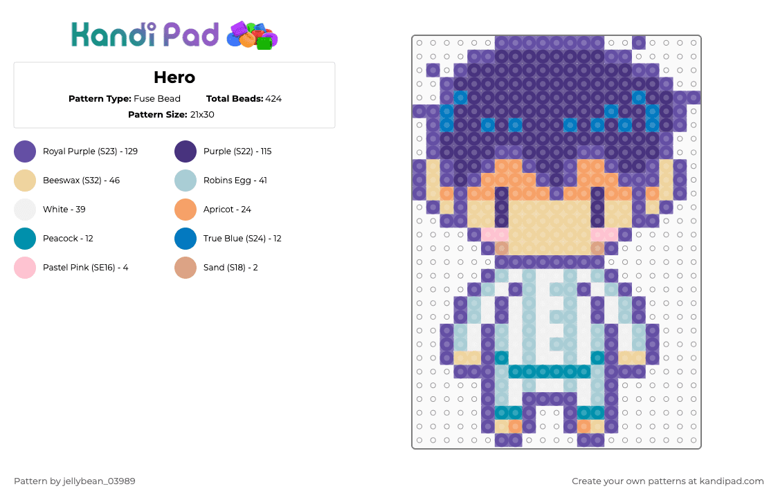 Hero - Fuse Bead Pattern by jellybean_03989 on Kandi Pad - purple