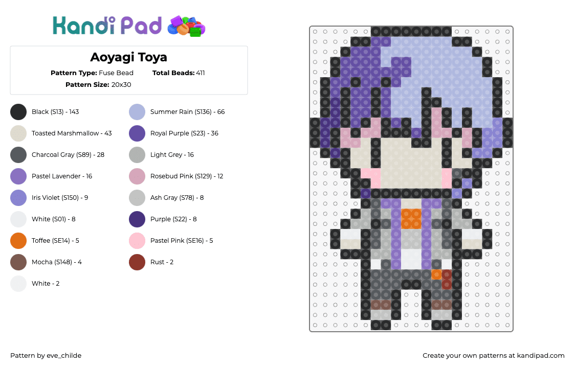 Aoyagi Toya - Fuse Bead Pattern by eve_childe on Kandi Pad - aoyagi toya,vocaloid,project sekai,music,character,chibi,purple,gray