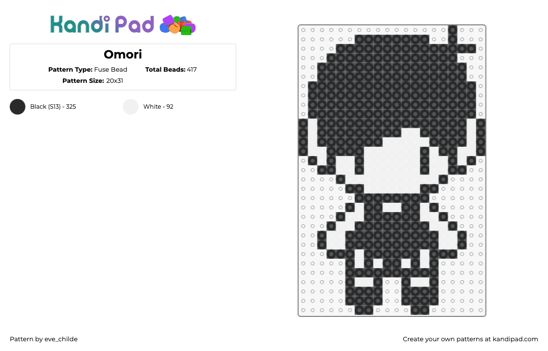 Omori - Fuse Bead Pattern by eve_childe on Kandi Pad - sunny,omori,chibi,character,video game,black,white