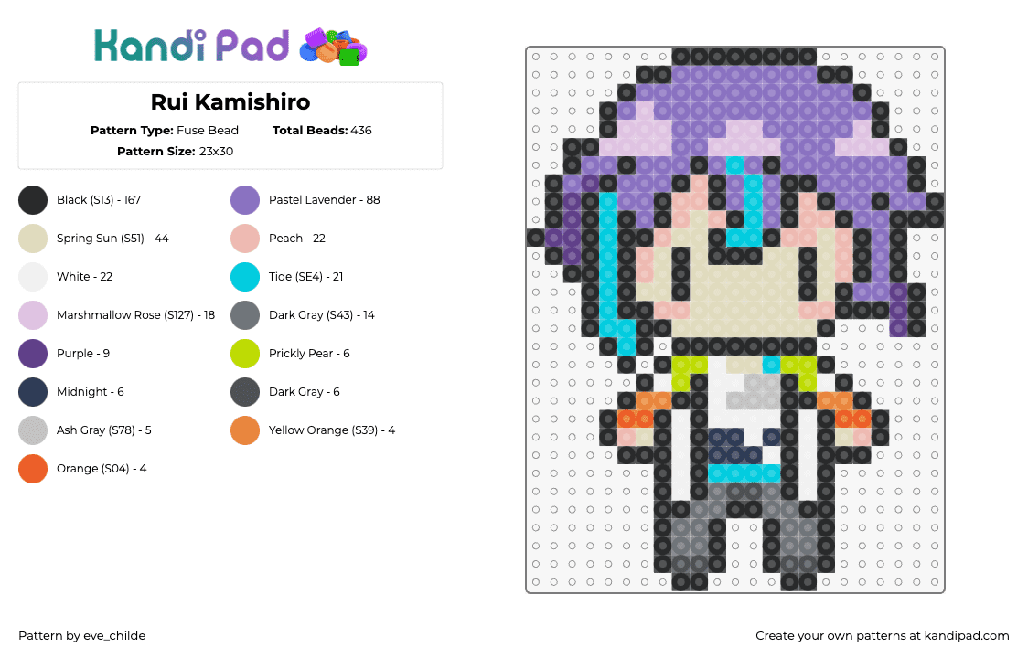 Rui Kamishiro - Fuse Bead Pattern by eve_childe on Kandi Pad - kamishiro rui,vocaloid,project sekai,music,chibi,purple